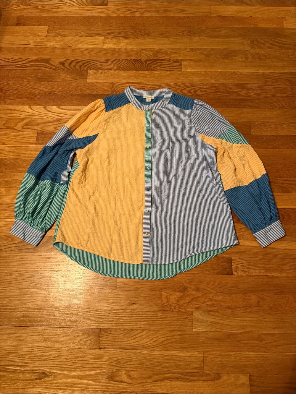 Sundance Colorblock Seersucker Button-Down Shirt in Yellow, Blue & Green